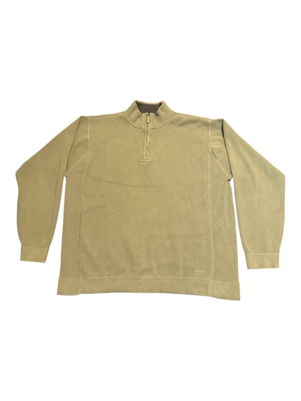 Izod Men's Sweater Zip Pullover Olive Green Sz: L Check Desc